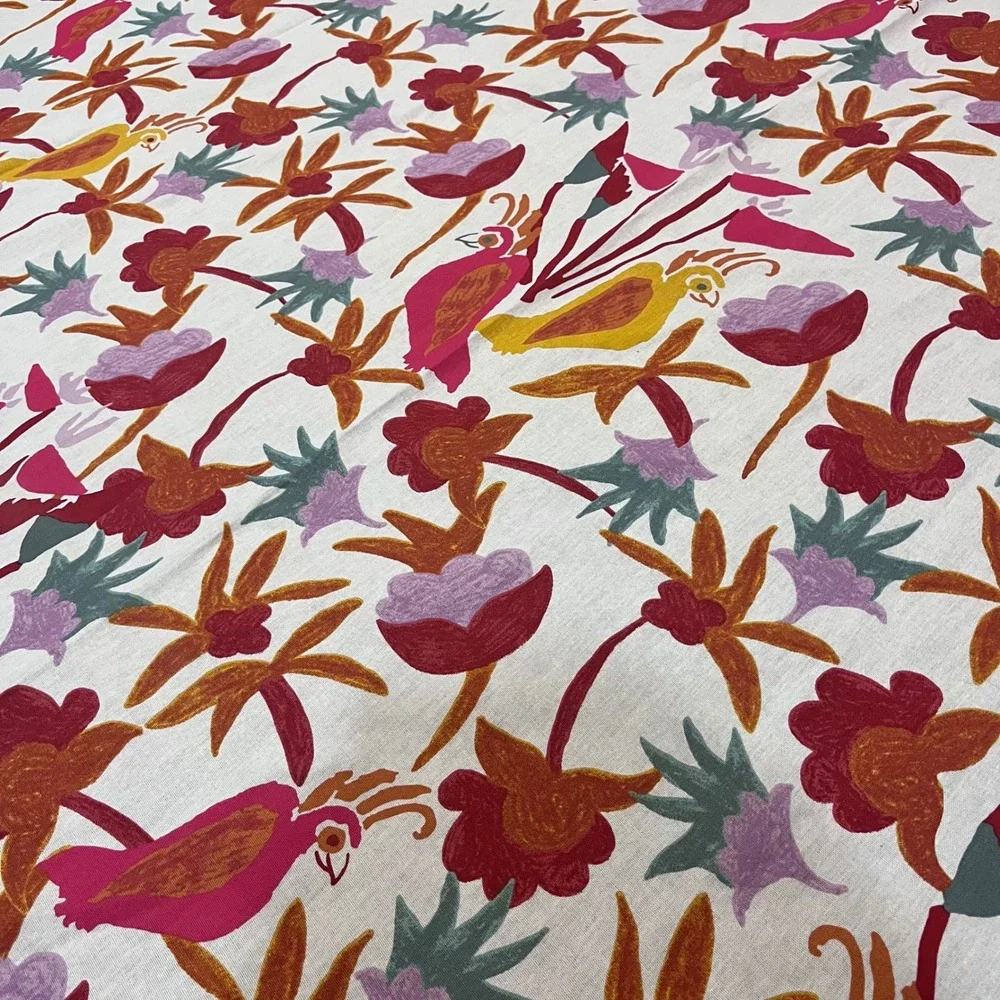 Opalhouse Jungalow Shower Curtain White Pink Yellow Tropical Bird Floral Vtg